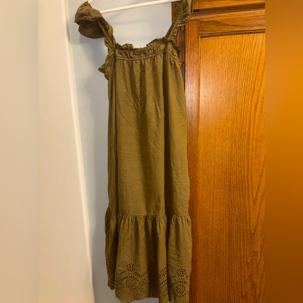 Olive Green Ruffle Midi Dress